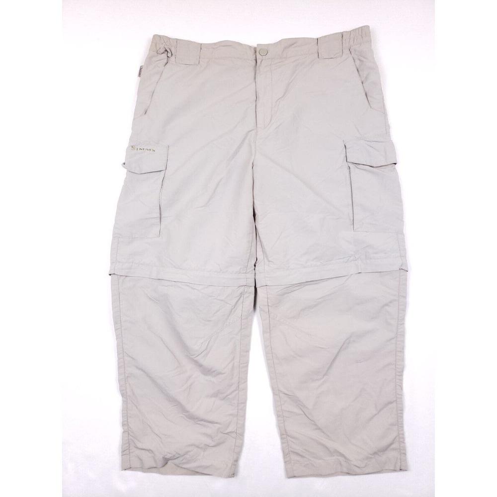 Simms Convertible Capri No Fly Zone Pants Womens Large Beige Core 3 Tech Cargo